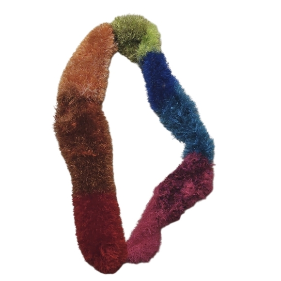 Hand Crafted Eyelash yarn Furry Knit Scarf Rainbow faux Fur LGBTQA+ Boa Scarf - Picture 7 of 17